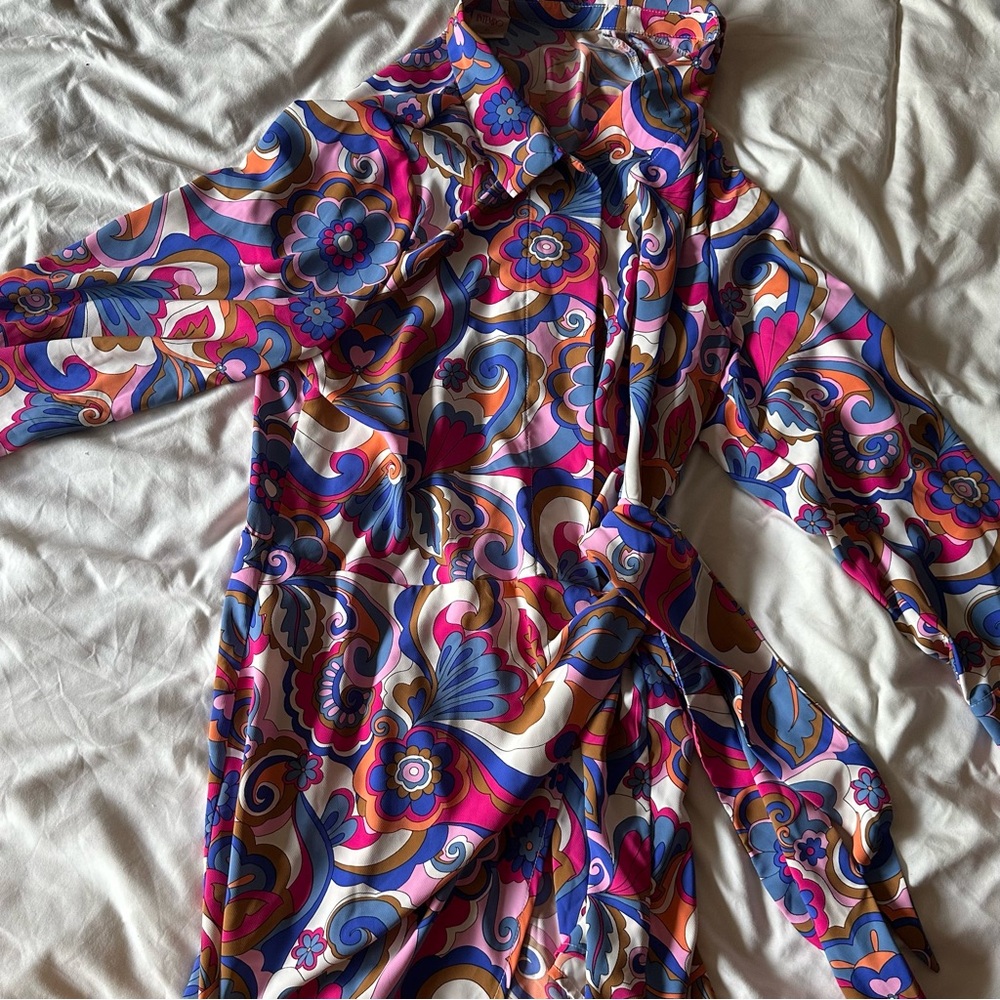 Patterned Collar Wrap Dress